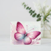 Carte Postale Aquarelle botanique Papillon rose (Debout devant)