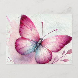 Carte Postale Aquarelle botanique Papillon rose