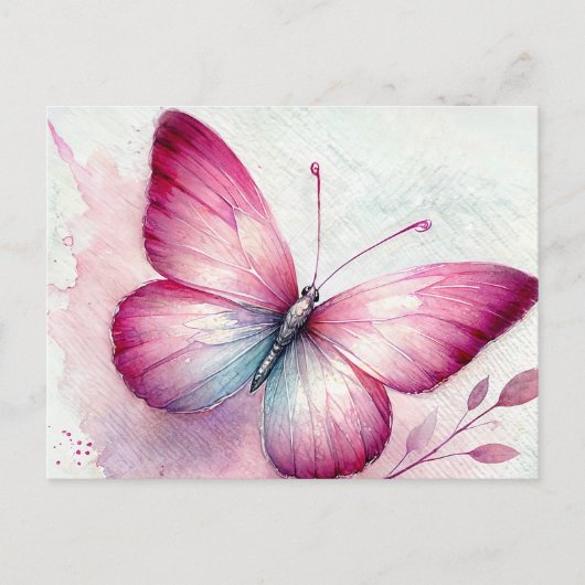 Carte Postale Aquarelle botanique Papillon rose (Devant)