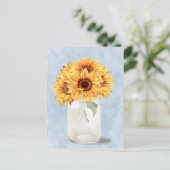 Carte Postale Aquarelle Bouquet de tournesol rustique dans Mason (Debout devant)