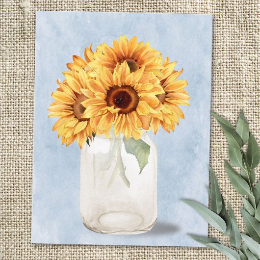 Carte Postale Aquarelle Bouquet de tournesol rustique dans Mason