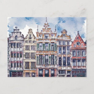 Carte Postale Aquarelle Bruxelles Belgique