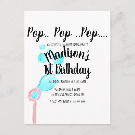 Carte Postale Aquarelle Bubble Wand Pop Pop Pop Anniversaire (Devant)
