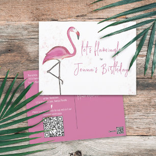 Carte Postale Aquarelle Budget Anniversaire Flamant rose rose si