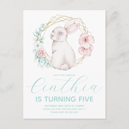 Carte Postale Aquarelle Bunny de Pâques fille Anniversaire Paste (Devant)