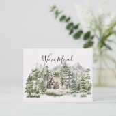 Carte Postale Aquarelle Cabine dans la forêt de pins verts que n (Debout devant)