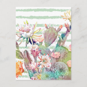 Carte Postale Aquarelle Cactus Floral Stripes Design