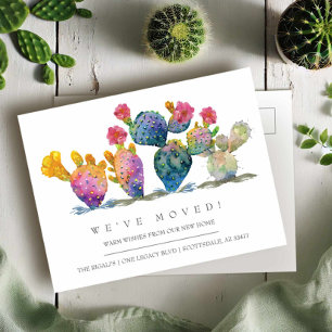 Carte Postale Aquarelle Cactus Nouvelle maison Faire-part mobile