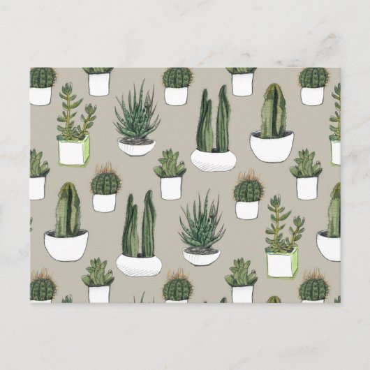 Carte Postale Aquarelle Cactus & Succulent - Beige (Devant)