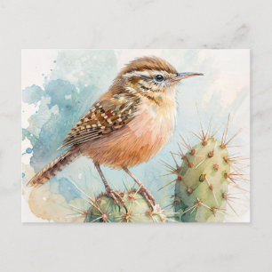 Carte Postale Aquarelle Cactus Wren