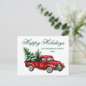 Carte Postale Aquarelle Camion Rouge Vintage Joyeux Noël (Debout devant)