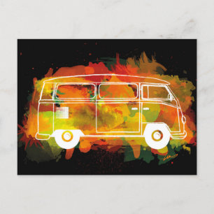 Carte Postale Aquarelle Camper Van Noir