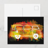 Carte Postale Aquarelle Camper Van Noir (Devant / Derrière)