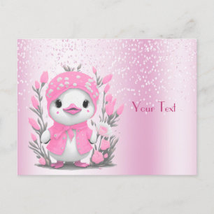 Carte postale aquarelle canard fleurs roses