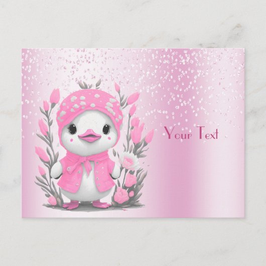 Carte postale aquarelle canard fleurs roses (Devant)