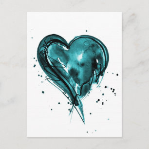Carte Postale Aquarelle cardiaque turquoise