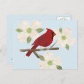Carte postale aquarelle Cardinal et Cornouiller (Devant / Derrière)