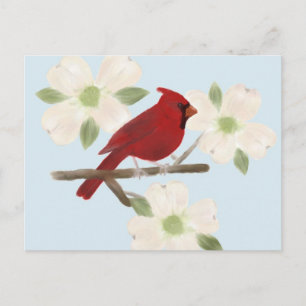 Carte postale aquarelle Cardinal et Cornouiller