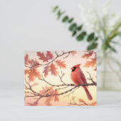 Carte Postale Aquarelle Cardinal et Feuilles d'automne (Debout devant)