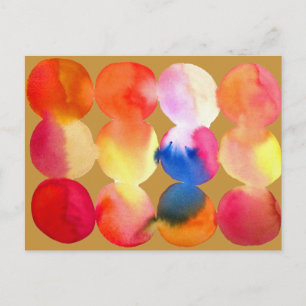 Carte Postale Aquarelle cercle motif art abstrait couleur chaude
