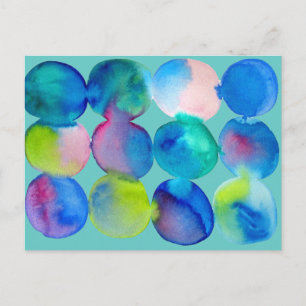 Carte Postale Aquarelle cercle motif art abstrait couleur cool
