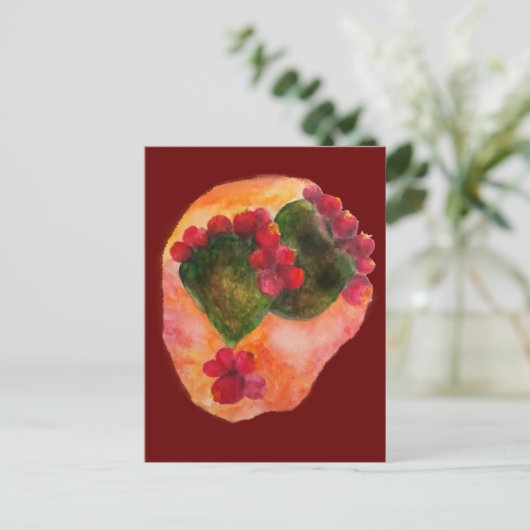 Carte Postale Aquarelle Cerise et poires de poulet vert Cactus (Debout devant)