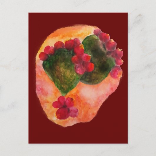 Carte Postale Aquarelle Cerise et poires de poulet vert Cactus (Devant)