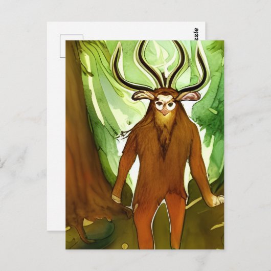 Carte postale aquarelle Cernunnos (Devant / Derrière)