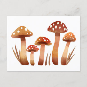 Carte Postale Aquarelle Champignons de la Forêt Sauvage
