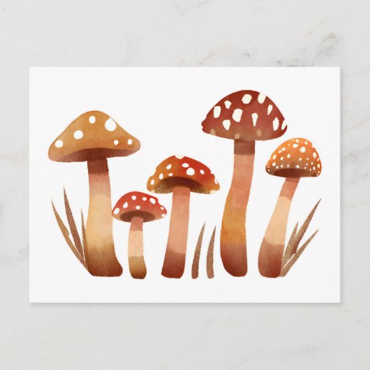 Carte Postale Aquarelle Champignons de la Forêt Sauvage (Devant)