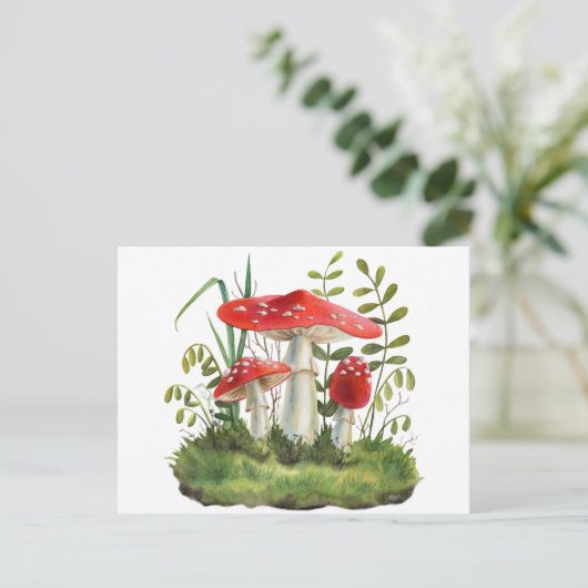 Carte Postale Aquarelle Champignons de la forêt sauvage rouge (Debout devant)