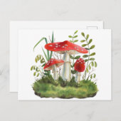 Carte Postale Aquarelle Champignons de la forêt sauvage rouge (Devant / Derrière)