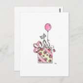 Carte Postale Aquarelle Chat Anniversaire Présente (Devant / Derrière)