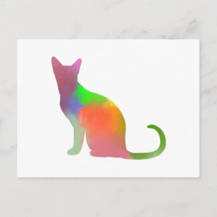 Carte Postale Aquarelle Chat Silhouette