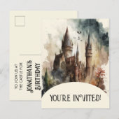 Carte Postale Aquarelle Château Artwork Anniversaire Invitation (Devant / Derrière)