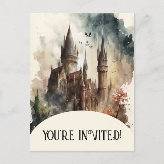 Carte Postale Aquarelle Château Artwork Anniversaire Invitation (Devant)