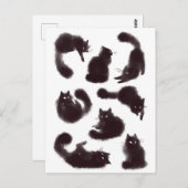 Carte Postale Aquarelle chats noirs (Devant / Derrière)