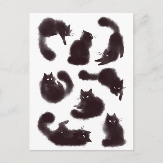 Carte Postale Aquarelle chats noirs (Devant)