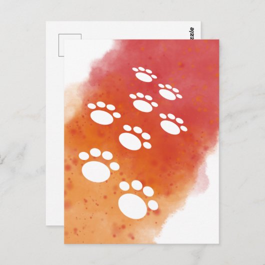 Carte Postale Aquarelle Chien Paw Traces (Devant / Derrière)