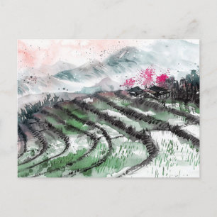 Carte Postale Aquarelle chinoise Serene Rice Terrasses