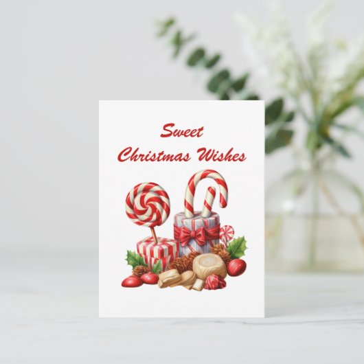 Carte Postale aquarelle chocolat de Noël menthe bonbon ajouter d (Debout devant)