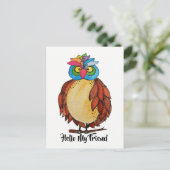 Carte Postale Aquarelle Chouette magique avec plumes arc-en-ciel (Debout devant)