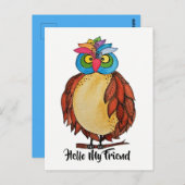 Carte Postale Aquarelle Chouette magique avec plumes arc-en-ciel (Devant / Derrière)