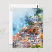 Carte Postale Aquarelle Cinque Terre Italie (Devant / Derrière)