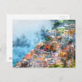 Carte Postale Aquarelle Cinque Terre Italie (Devant / Derrière)
