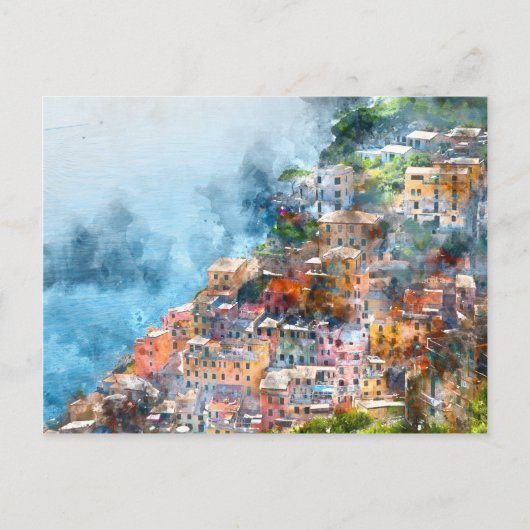 Carte Postale Aquarelle Cinque Terre Italie (Devant)
