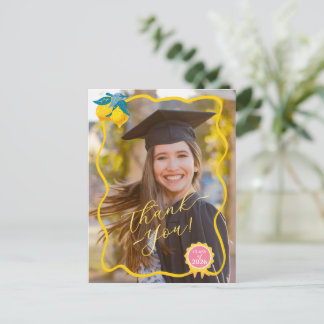 Carte Postale Aquarelle Citron Fraîchement Diplômé Photo Classe 