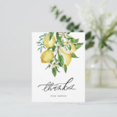 Carte Postale Aquarelle Citrons et fleurs Merci (Debout devant)