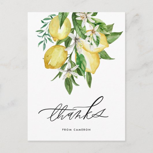 Carte Postale Aquarelle Citrons et fleurs Merci (Devant)