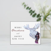 Carte Postale Aquarelle classique Moose Joyeux Noël Nouvel An (Debout devant)